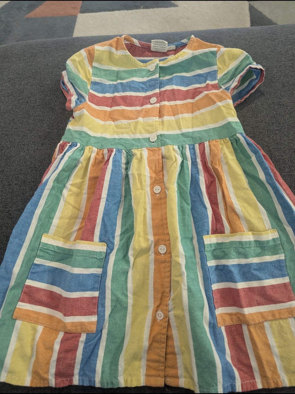 Little Bird By Jools Oliver Children's Rainbow Stripe Button-Front Dress - Multi